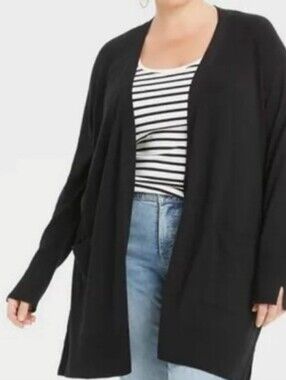 Ava & Viv Black Knit Open-Front Cardigan Size 3X